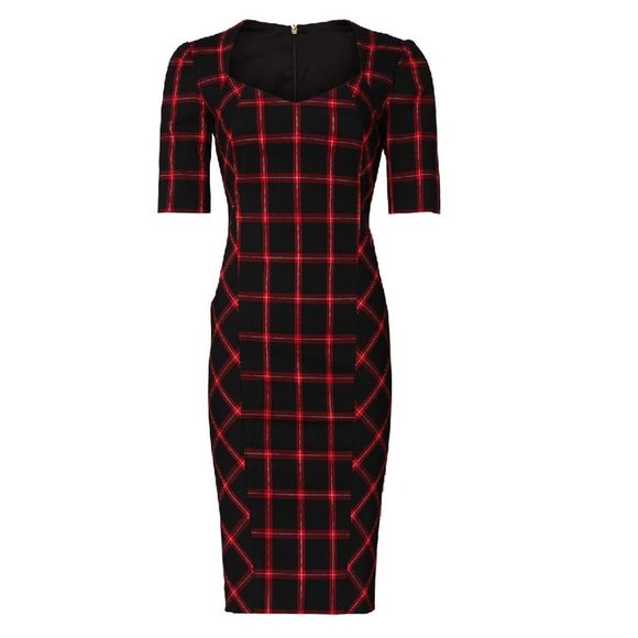 Trina Turk Black and Red Plaid Midi Dress - Picture 1 of 8